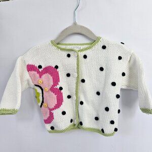 Art Walk 100% Cotton Pink Floral and Black Polka Dot Baby Cardigan 12 Month
